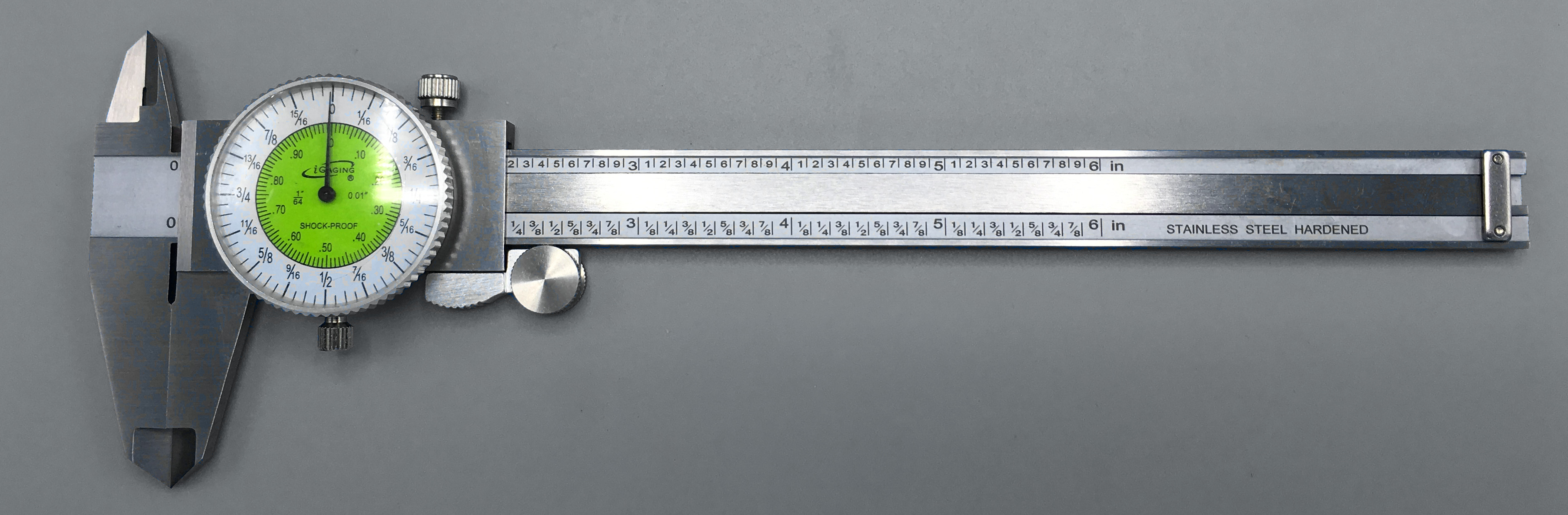 iGaging 6" caliper dial inches 001" micrometer 100-020 optional depth gauge base 