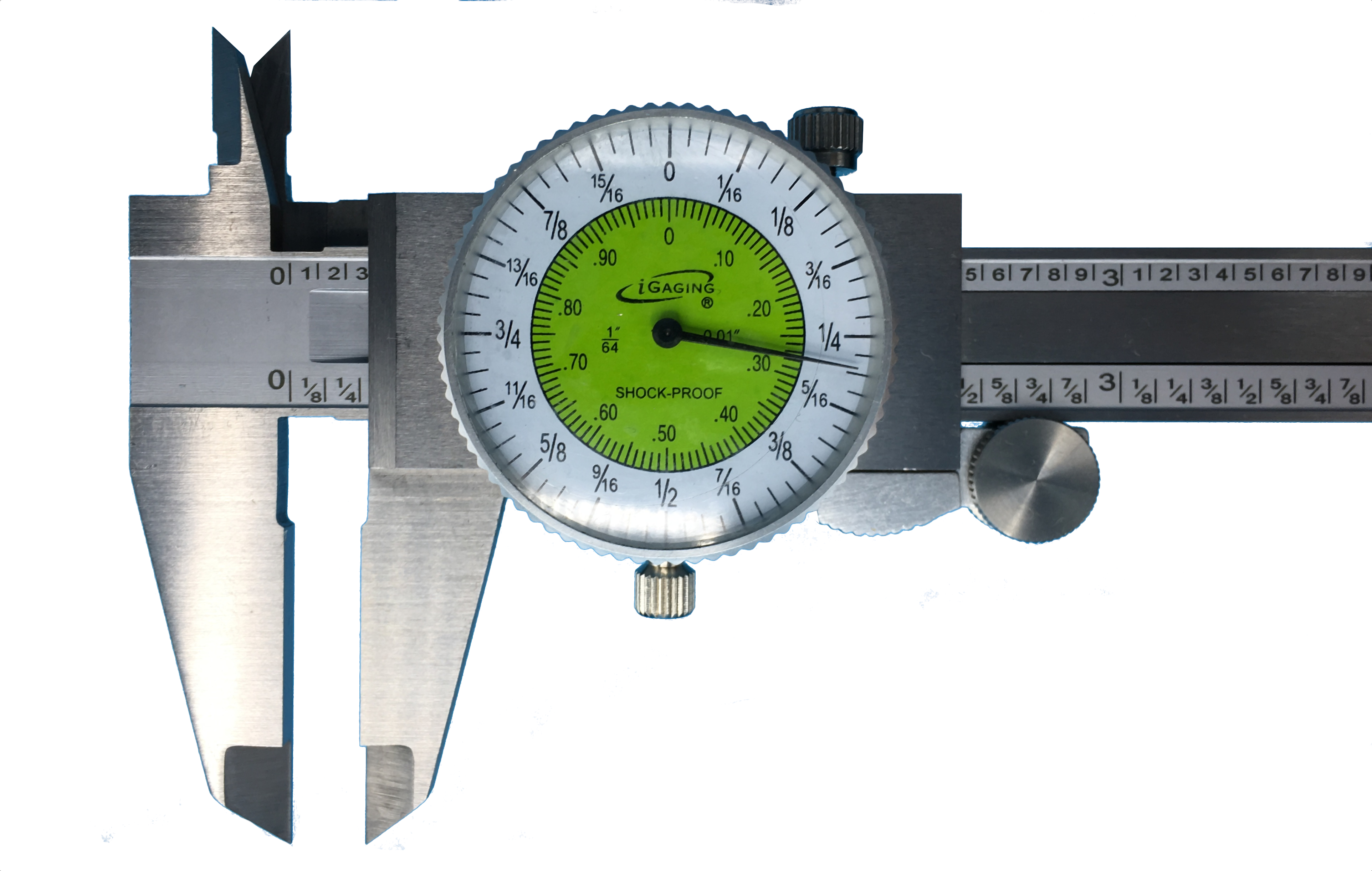 iGaging Fractional Dial Caliper 8" Inside Outside Depth Gauge Read 0.01 or 1/64" 100-164-8