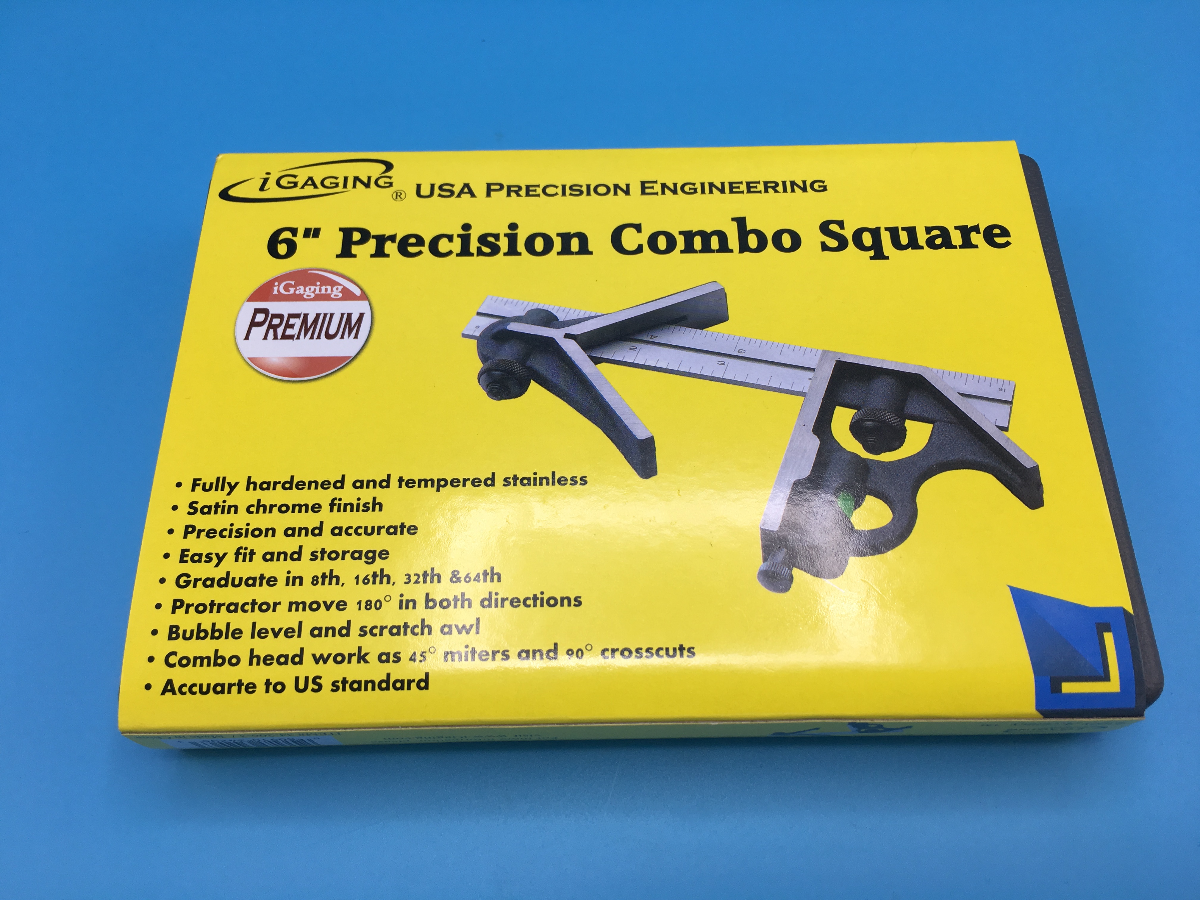 iGaging 3 piece 6" Precision Combination Square and Center Finder Head 4R Blade