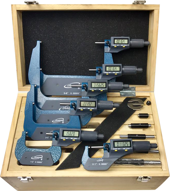 iGaging 0-6" Digital Electronic Outside Micrometer Set 0-1", 1-2", 2-3", 3-4", 4-5", 5-6"