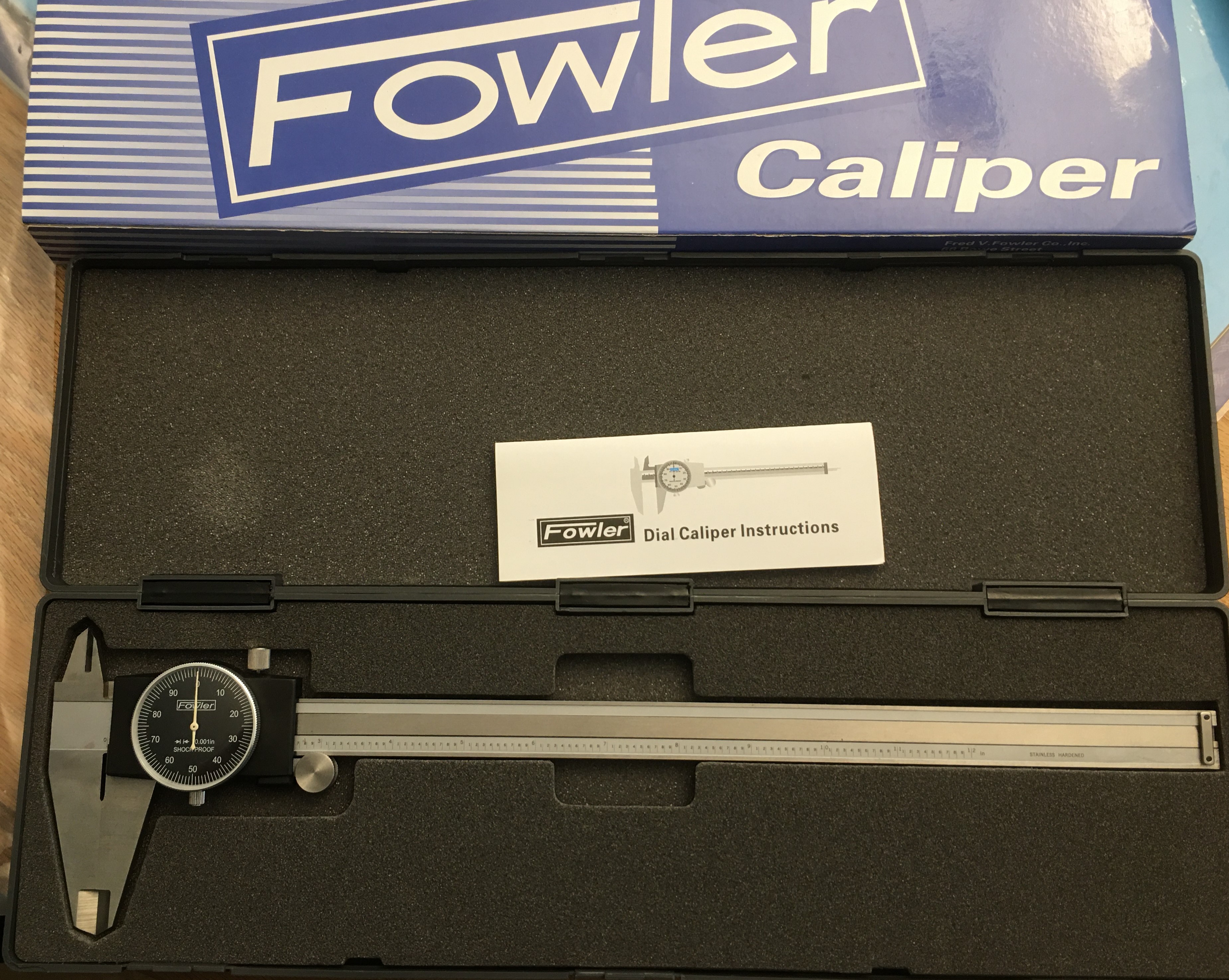 Fowler Stainless Steel Shockproof Dial Caliper, 0-12" Measuring Range, 0.005"
