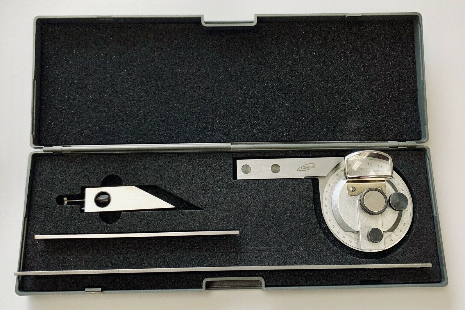 Universal Bevel Protractor With 6" And 12" Blades, Stainless, Case
