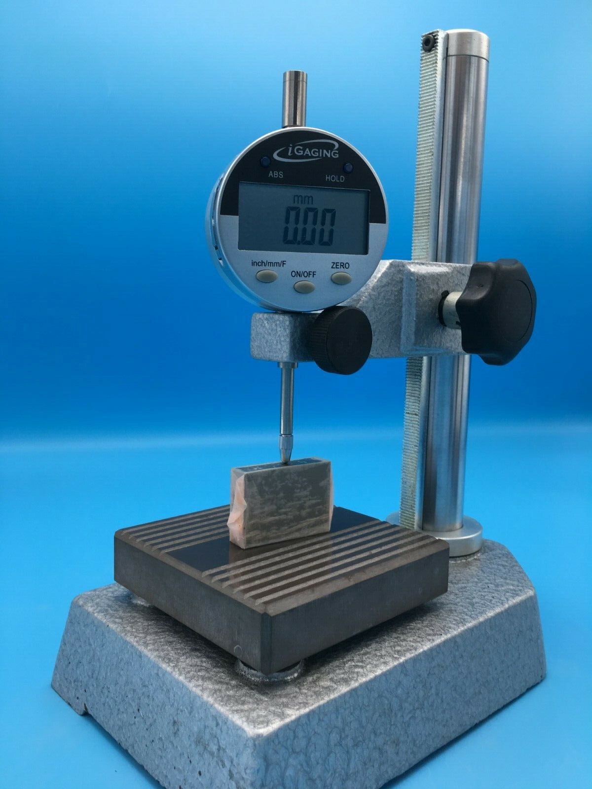 Check Stand Comparator, Ultra Flat Ceramic Base, 8" High with digital indicator included.